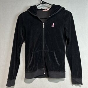 Juicy Couture Velour Hoodie Girls Size 14 Black Velvet Zip Up Jacket Y2K